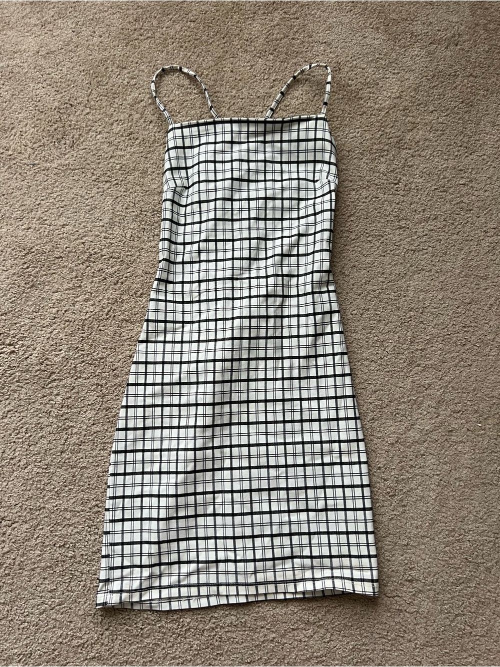Women’s Black and White Grid Spaghetti Strap Dress